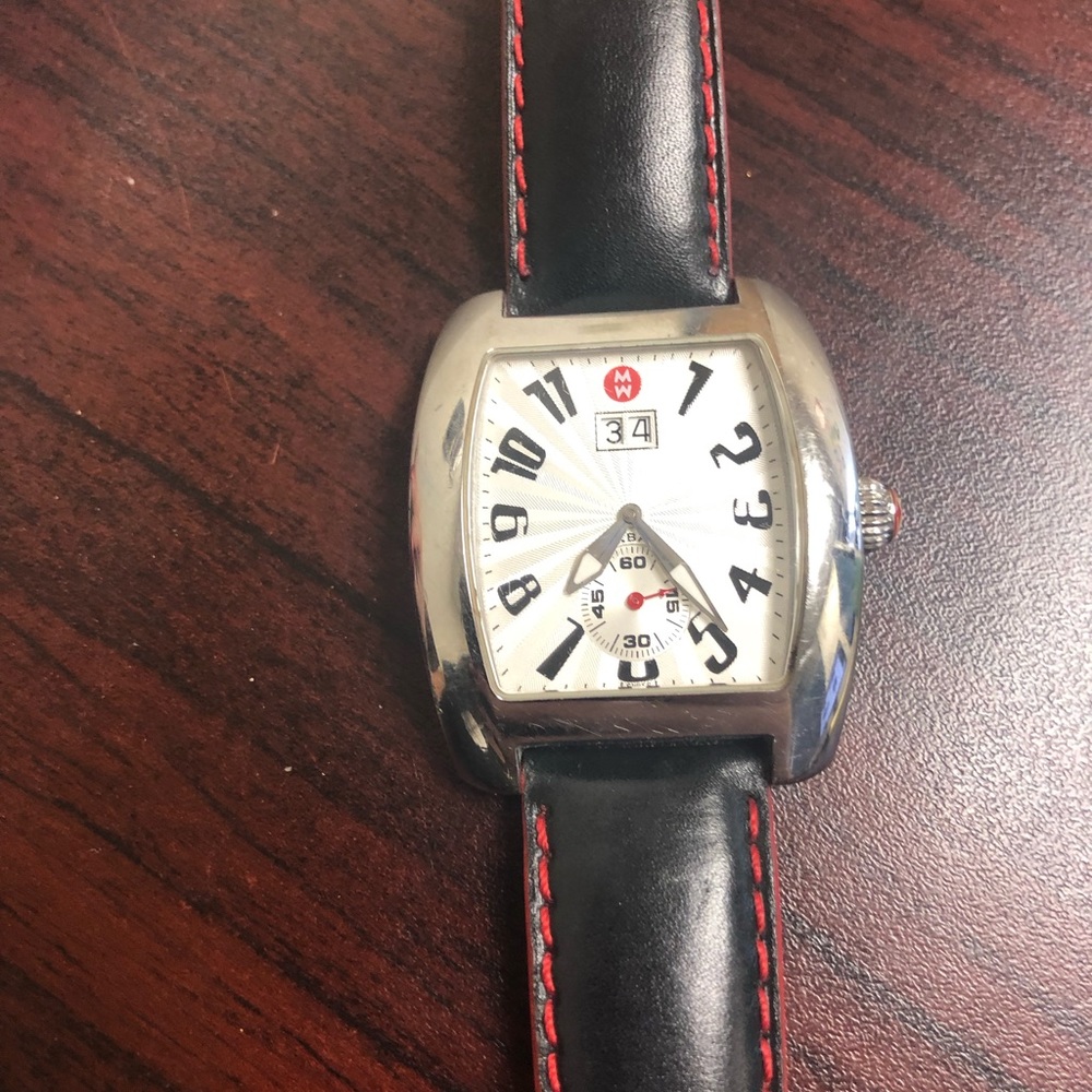 Michele Watch black leather straps 100% authentic